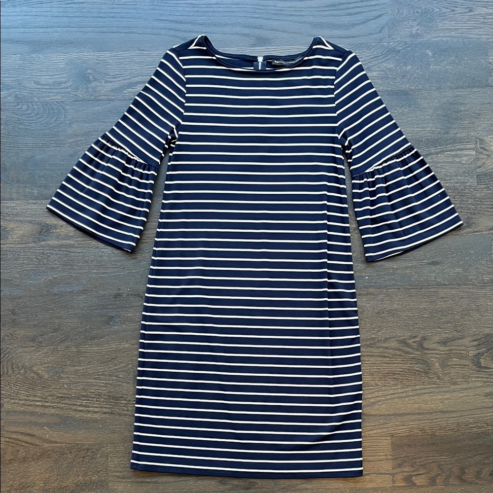 White House Black Market Navy and Cream Striped Dress